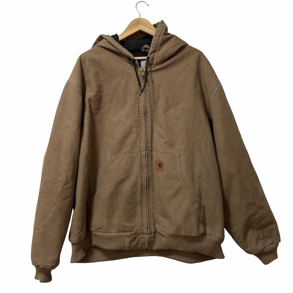 Vintage Carhartt J130 Hooded‎ Duck Canvas Chore Work Jacket Mens 2XL Distressed